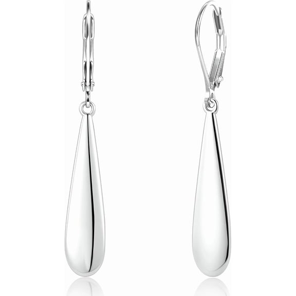 SUETOR Silver Plated Teardrop Dangle Earrings for Women, Long Drop Leverback Earrings, Lightweight Hypoallergenic Silver Fashion Jewelry Gift