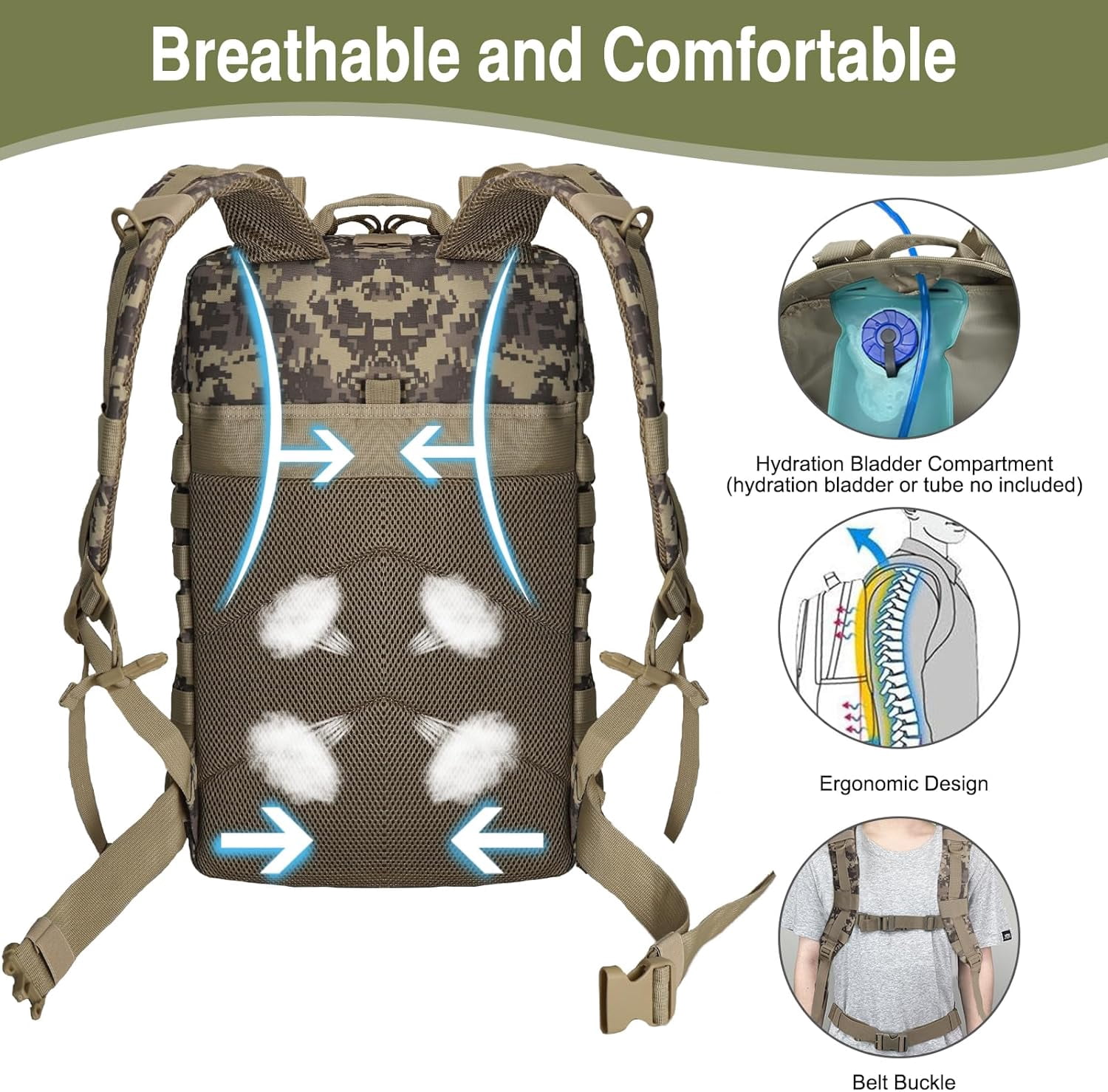WOLT | 50L Camping Backpack--Large Multifunction Outdoor Molle Bag Backpacks Camokhaki
