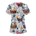 thumbnail image 4 of Women's V-Neck Short Sleeve Easter Bunny Print Scrub Tops - Medical Workwear for Easter & Daily Shift, 4 of 4