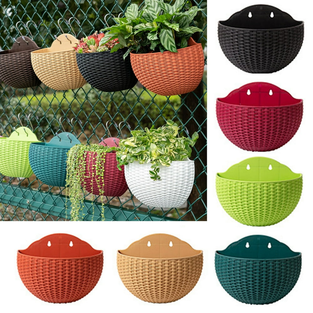 SPRING PARK Wall and Railing Hanging Planters with S Hooks, Plastic Pots, Indoor and Outdoor