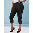 thumbnail image 1 of Leggings Cortos Talla Extra Panel Encaje Ahuecado Rosegal Leggings de talla grande, 1 of 5