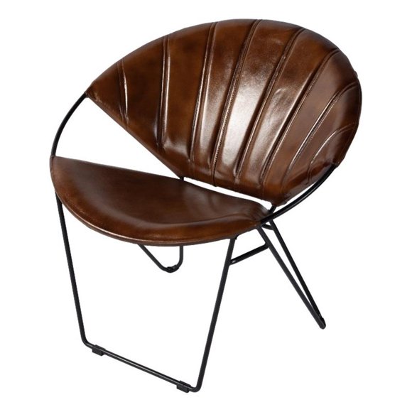 Beaumont Lane Fauteuil d'Appoint en Cuir Brun, Hauteur de Siège 18 Pouces, Style Mi-Siècle