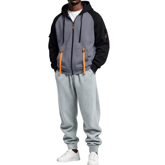 Resicozy Mens 2 Piece Sweatsuit Full Zip Hoodies and Sweatpants Casual Athletic Tracksuits Jogging Set Fall Winter Sets Dark Gray M