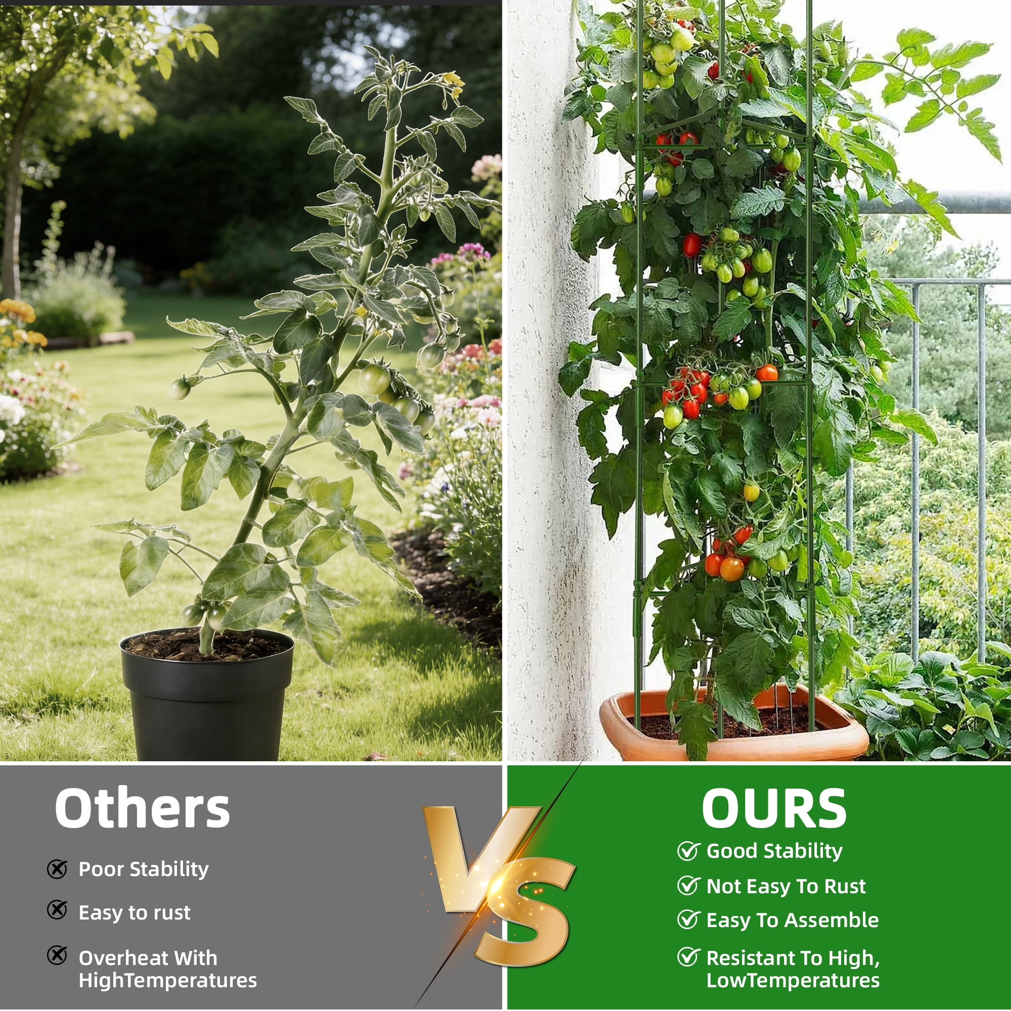 MOJINO 4 Pack Tomato Cages for Garden, 48 Inch Adjustable Tomato Cage Plant Support, Garden Plant Stakes Trellis for Climbing Plants Pots Vegetables Flowers Fruits