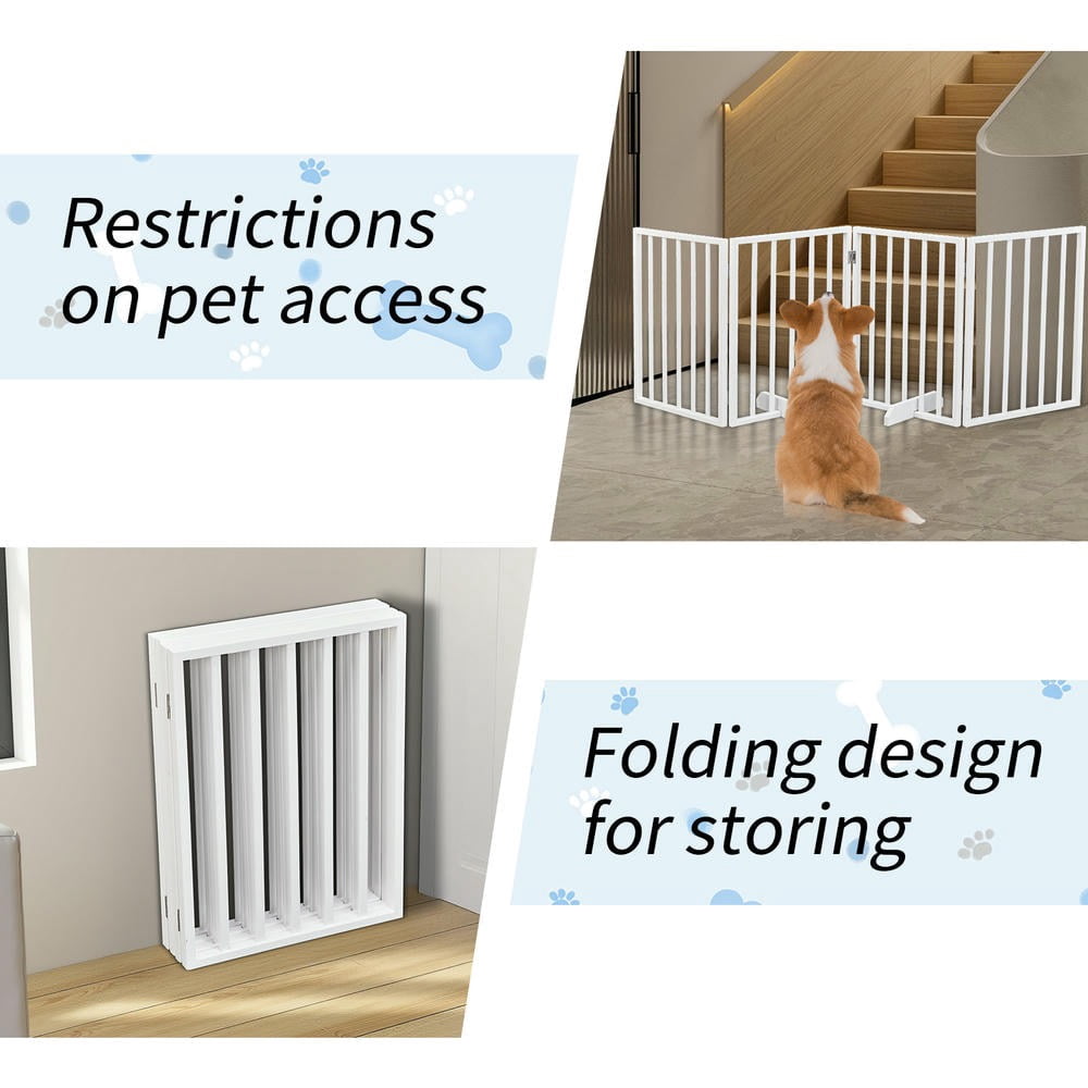 GVN Freestanding Pet Gate, Dog Gate,The Wooden Dog Fence White