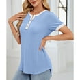 thumbnail image 4 of Women Tops under $5! Cagogo Summer Tops for Women Short Sleeve Button V Neck T Shirts Dressy Casual Loose Color Block Ribbed Summer Tops Blouses Blusas Casuales de Mujer Bonitas, 4 of 8