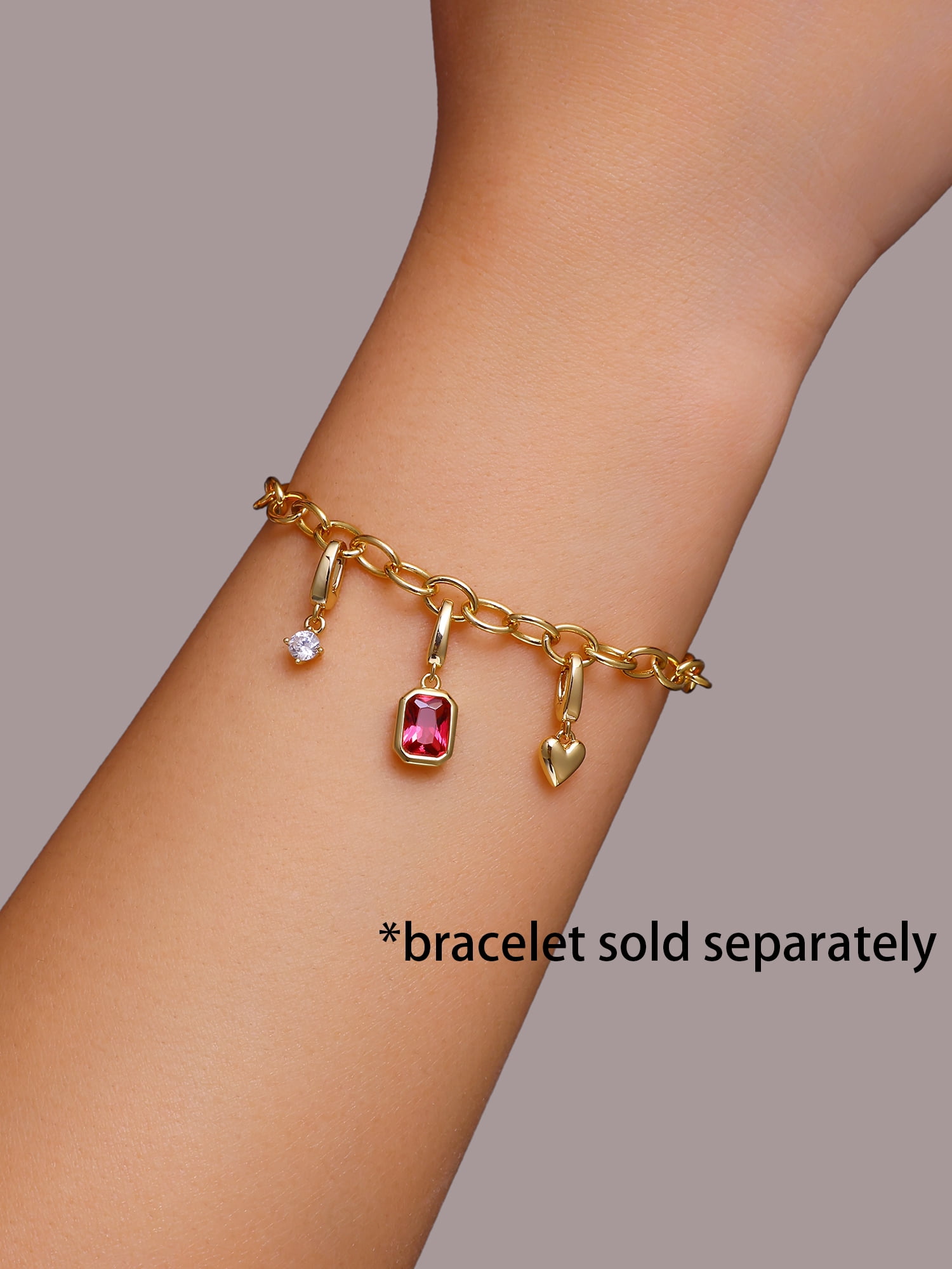 Brilliance Fine Jewelry Simulated Ruby and Simulated Diamond Charm Set in 14KT Gold Plated Sterling Silver
