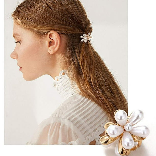 Pinzas para el cabello para mujeres, pinzas para peinar, pinzas para el cabello para niñas, pinza de perla pequeña, pinza de crisantemo, pinza superior.