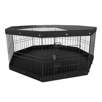 Dog Playpen, 8 Panels Foldable Metal Dog Exercise Pen with Top Cover and Bottom Pad, 24" H Pet Fence Puppy Crate Kennel, Indoor Outdoor Dog Pen for Small Medium Pets, for Camping, Yard