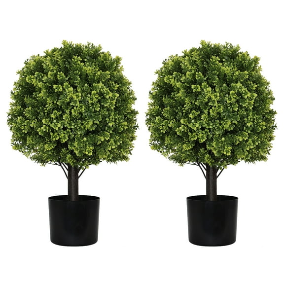 55 in. Artificial Topiary Boxwood Ball Trees for Outdoor Front Porch, Patio, Balcony or Home Decoration, UV Resistant Faux Shrubs (Set of 2)