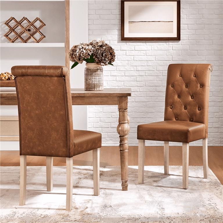 Alden Design Modern Faux Leather Parsons Dining Chairs Brown Set of 2