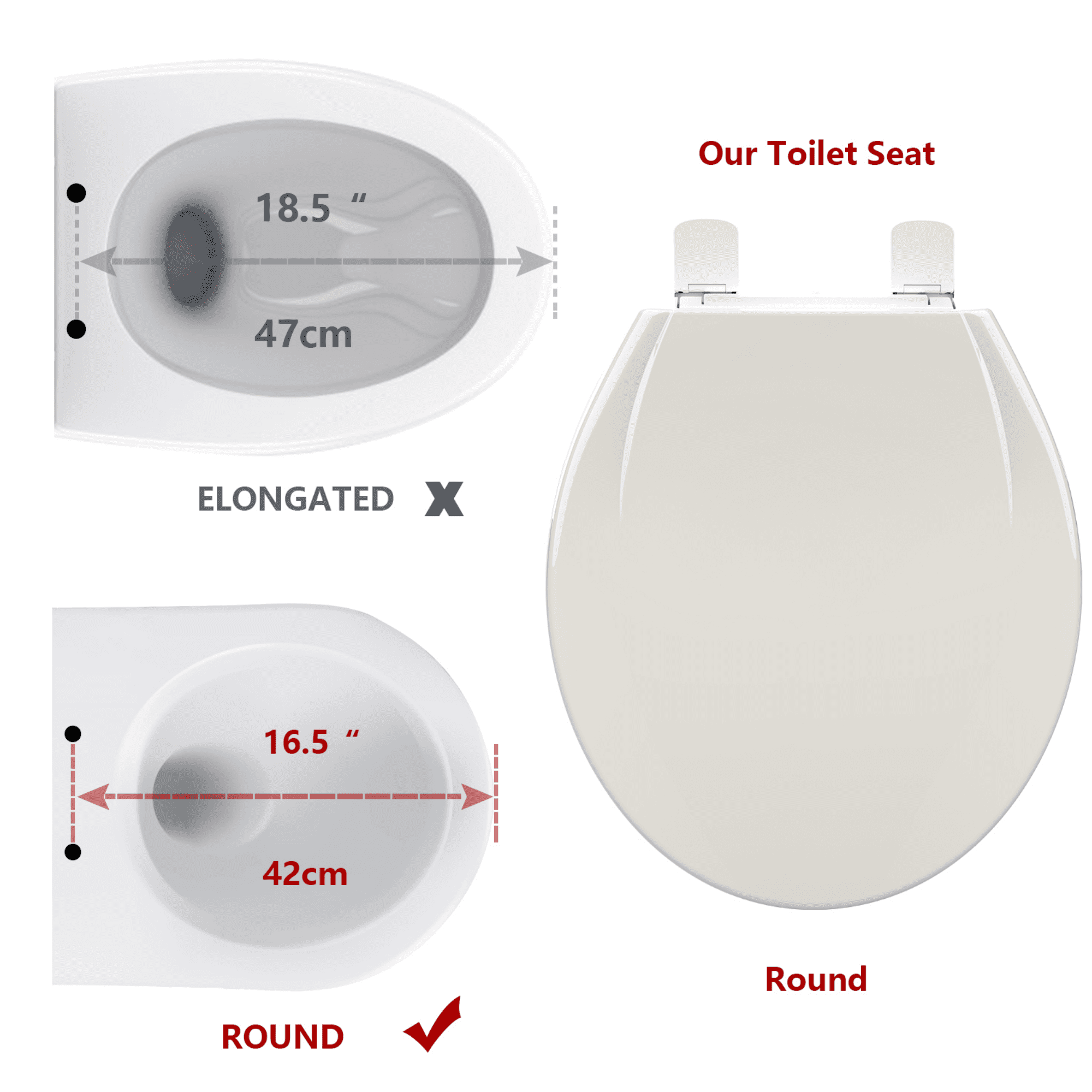 Round Toilet Seat, Quiet Close Cover and Seat, Easy to Clean and Stain-Resistant, Residential Standard Toilet Seat with Lid, Secure Plastic Hinges, Easy to Install, Biscuit