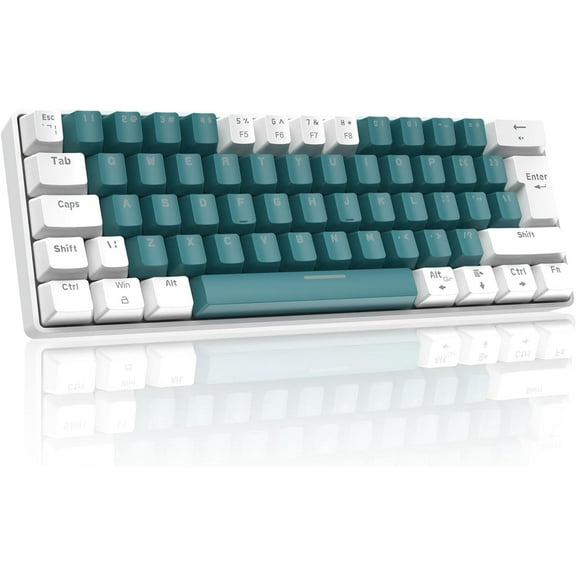 ZIYOU LANG T60 Wired 60% TKL Mechanical Gaming Keyboard with Led Rainbow Backlight Ultra-Compact NKRO Tactile Clicky Blue Switch Dual-Color ABS Keycap for Windows Laptop PC Mac Gamer(White/Green)