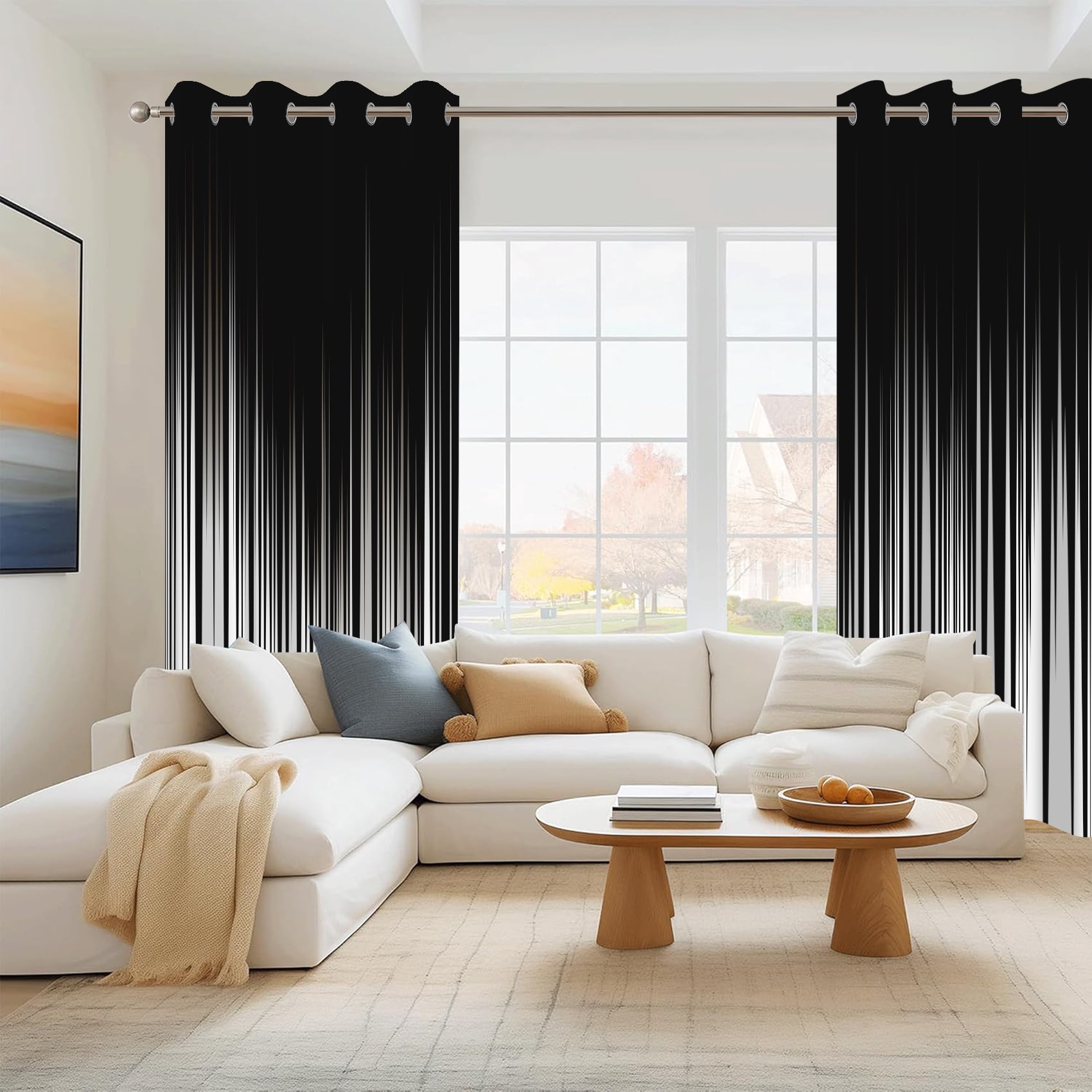 2 Panels Black Gray Abstract Blackout Curtains for Bedroom,Modern Grommet Window Drapes for Living Room,52x84 Inch
