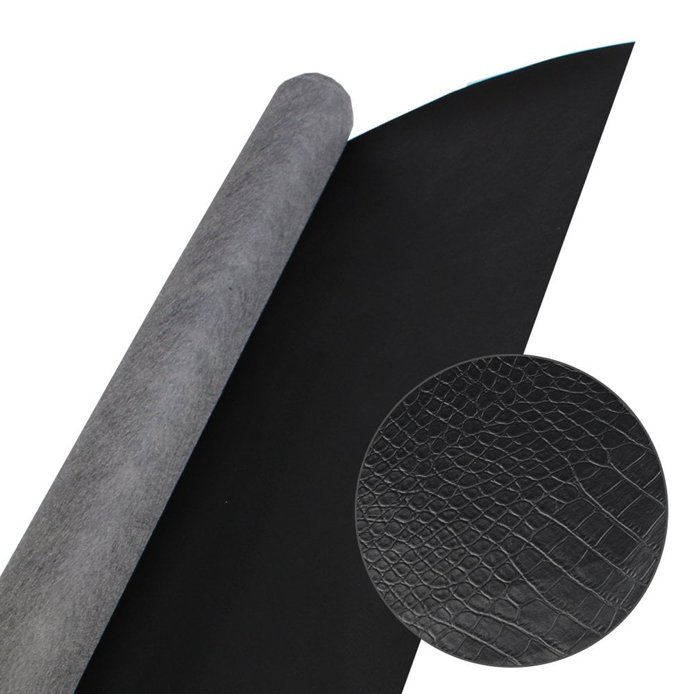 Matte Leather PVC Vinyl Fabric Faux Spunlaced Crocodile Pattern Black Weatherproof Domestic/Marine Upholstery Craft decoration