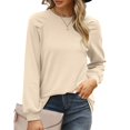 thumbnail image 4 of Holzkary Women's Crewneck Sweatshirts Lightweight Long Sleeve Tunic Tops Cute Pullover Shirts Women's Casual European and American Round Neck Bubble Sleeve Pullover Solid Color Loose Hoodie Khaki Xxl, 4 of 8