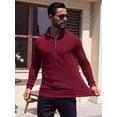 thumbnail image 5 of JWD Men Zip Mock Neck Ribbed Long Sleeve Shirts Stretch Fitted Knit Pullover Wine Red XL, 5 of 7