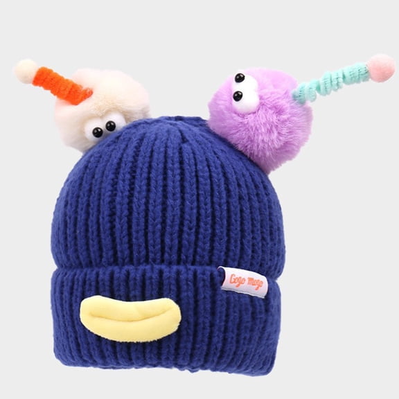 Women's Big Head Cute "Sausage Mouth" Hat - Funny Cartoon Character Knit Beanie, Ample Room for Comfort and Style ,Adding a Stylish Touch To Your Winter Outfits Royal Blue