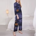 thumbnail image 3 of Gukieu Mystery House Halloween Night Print Women's Long Sleeve Pajama Set, Button Top Elastic Pocket Pajama Pants Two Piece Set Home Wear-, 3 of 7