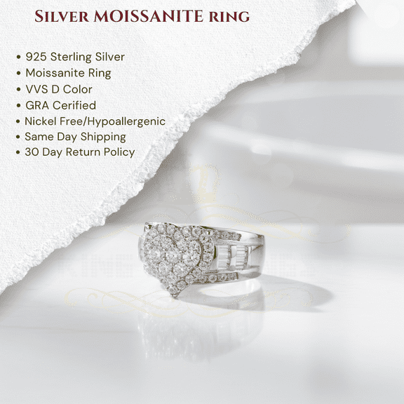 King of Bling's Women's Cindarella Heart Ring White 925 Silver 1.00ct VVS D Round Moissanite SZ7