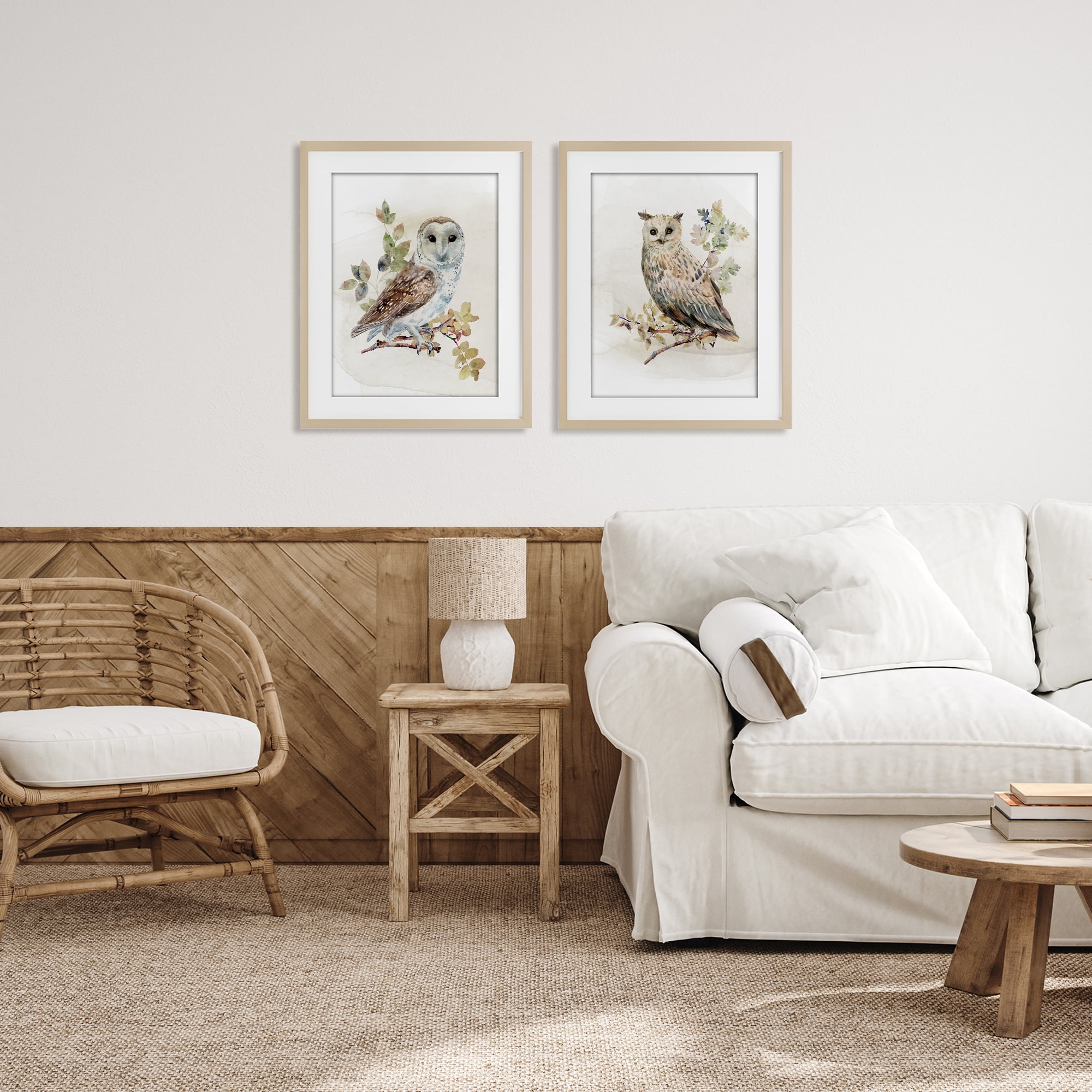 Stupell Industries Owls Perched in Foliage 2 Piece Birch Framed Print Under Glass Set, design by CAD Designs