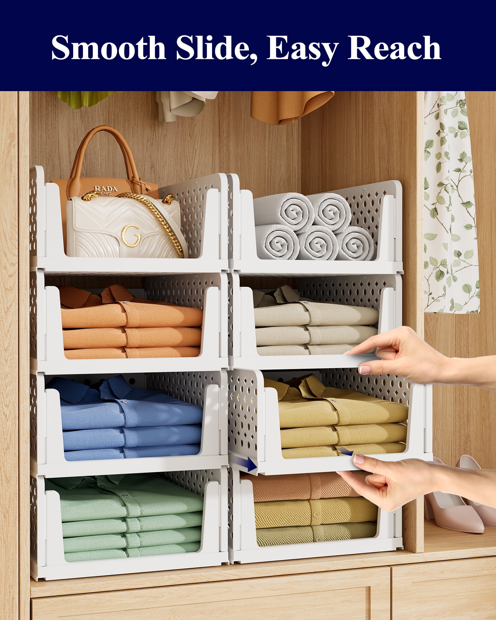 Kitsure Closet Organizers and Storage - Stackable Storage Drawers, Multi-Purpose Closet Organizer Set for Closet Storage, 8-Pack, 16.6" x 13.1" x 6.7" Each