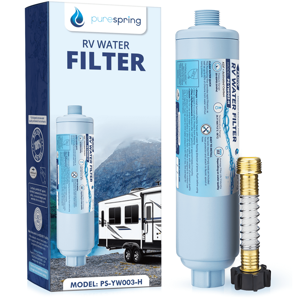 PureSpring RV Inline Water Filter with Flexible Hose Protector for RV's