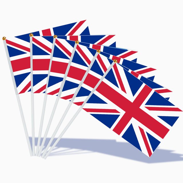 czcpp-Union Jack Hand Held Flag for VE-Day 80th Anniversary Decorations, 5.5 × 8.2 Inch, 15 Pcs UK Great Britain British Stick Flags Double Sided with 11.8 Inch White Pole for Party Decorations