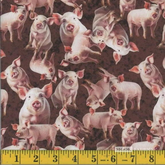 Cotton 2024 Farm Animals Pigs Piggies Piglets Hogs Swine Muddy Mook Fabrics Brown Cotton Fabric Print by the Yard (137708)