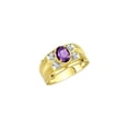 thumbnail image 3 of RYLOS Men's Rings Yellow Gold Plated Silver Rings Classic Designer Style 8X6MM Gemstone &  Diamond Ring Amethyst February Birthstone Rings For Men, Size 8, 3 of 7