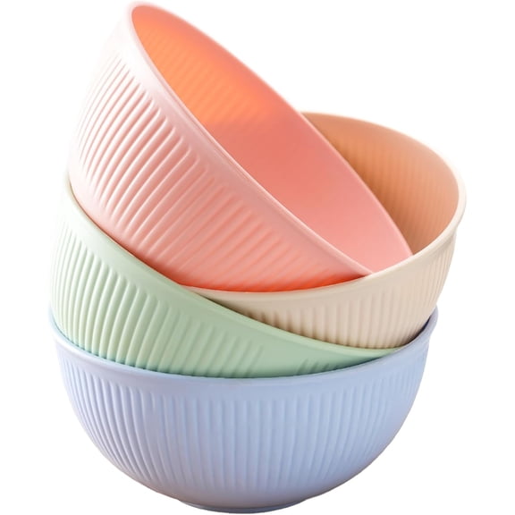 Generic 4-Piece Plastic Bowl Set Light Colors Reusable Microwave Dishwasher Safe for Camping Picnic Kitchen