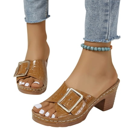 

Seasonal Savings! Women s Slides High Heel Mules Outer Sandals Metal Strappy Sandals Orange 42 SOPATENOR