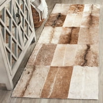SAFAVIEH Studio Leather Shavonne Geometric Runner Rug, Beige/Brown, 2'3" x 7'