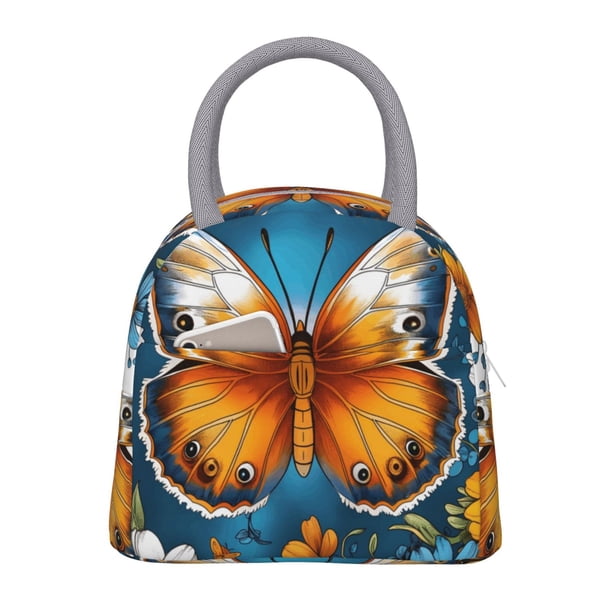 Fotbe Spring Butterfly Flowers Bolsa de Almuerzo con Estampado, Lonchera Aislada, Contenedor de Comida Reutilizable Tipo Cooler a Prueba de Fugas