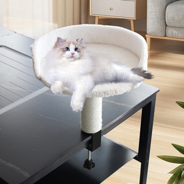 BELOVING Lit pour Chat de Bureau Stable Gain de Place Robuste Confortable Lit pour Animaux Hamac Rond Blanc