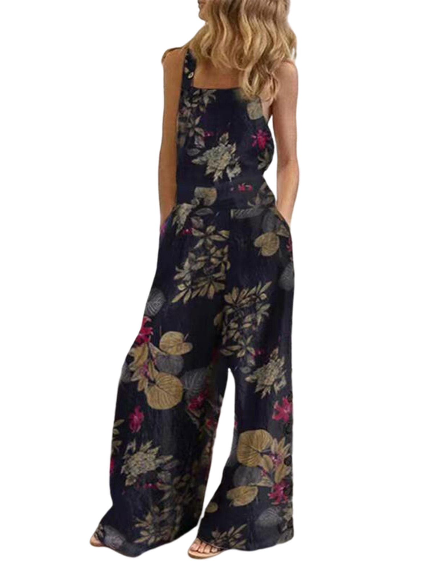 Plaid Jumpsuit for Women Summer Casual Loose Floral Overalls Baggy Long ...