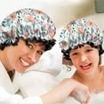 thumbnail image 6 of Shower Caps,Pioneer Flower Floral Print Pattern Waterproof Shower Cap for Women 4 Pieces,Double Reusable Hair Cover for Shower PEVA Elastic Stretch Hem, 6 of 7