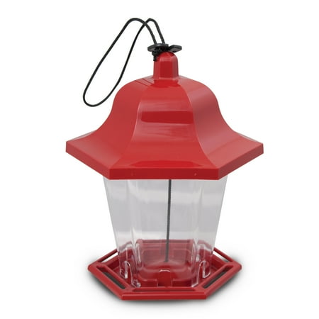 Pennington Red Resin Songbird Lantern Wild Bird Hopper Feeder, 1 lb. Capacity, 4 Pack
