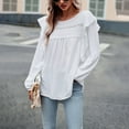 thumbnail image 2 of SWSMCLT Women's Long Sleeve Top Chiffon Cute Shirt Ruffle Loose Soft Crew Neck Summer Lantern Sleeve Blouses White X-Large, 2 of 5
