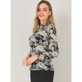 thumbnail image 2 of Allegra K Blusas de verano de gasa de manga larga con cuello alto y semitransparentes florales para mujer Negro L, 2 of 6