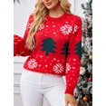thumbnail image 1 of Suéteres navideños para mujer, manga larga, cuello redondo, estampado de copos de nieve y árboles, suéteres sueltos de punto, 1 of 1