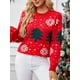 thumbnail image 1 of Suéteres navideños para mujer, manga larga, cuello redondo, estampado de copos de nieve y árboles, suéteres sueltos de punto, 1 of 1