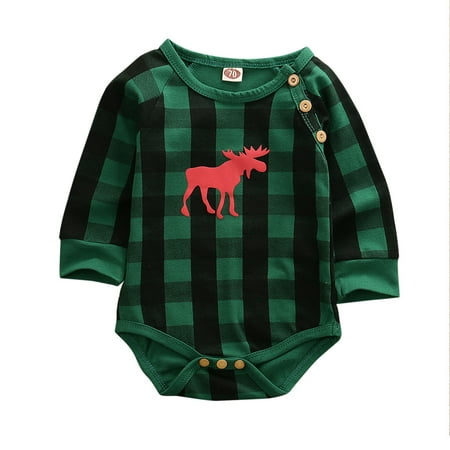 

Christmas Baby Romper Newborn Baby Boys Red Plaid Long Sleeve Jumpsuit Infant Deer Onesies Winter Clothes