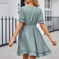 thumbnail image 3 of SWSMCLT Women's Midi Dress Casual Dresses Summer Ruffle Swing Dress Cute Ruched Puff Sleeve Short Sleeve Blue Small, 3 of 4
