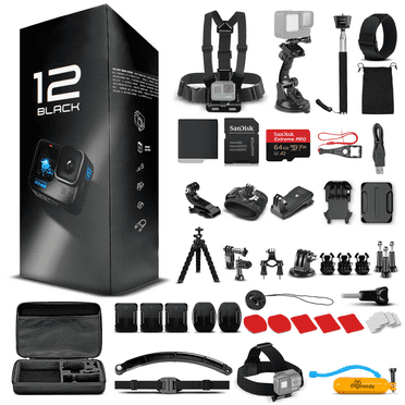 GoPro HERO12 Black Waterproof Action Camera - 5.3K60 Ultra HD Video, 64GB Card, 50-Piece Accessory Kit