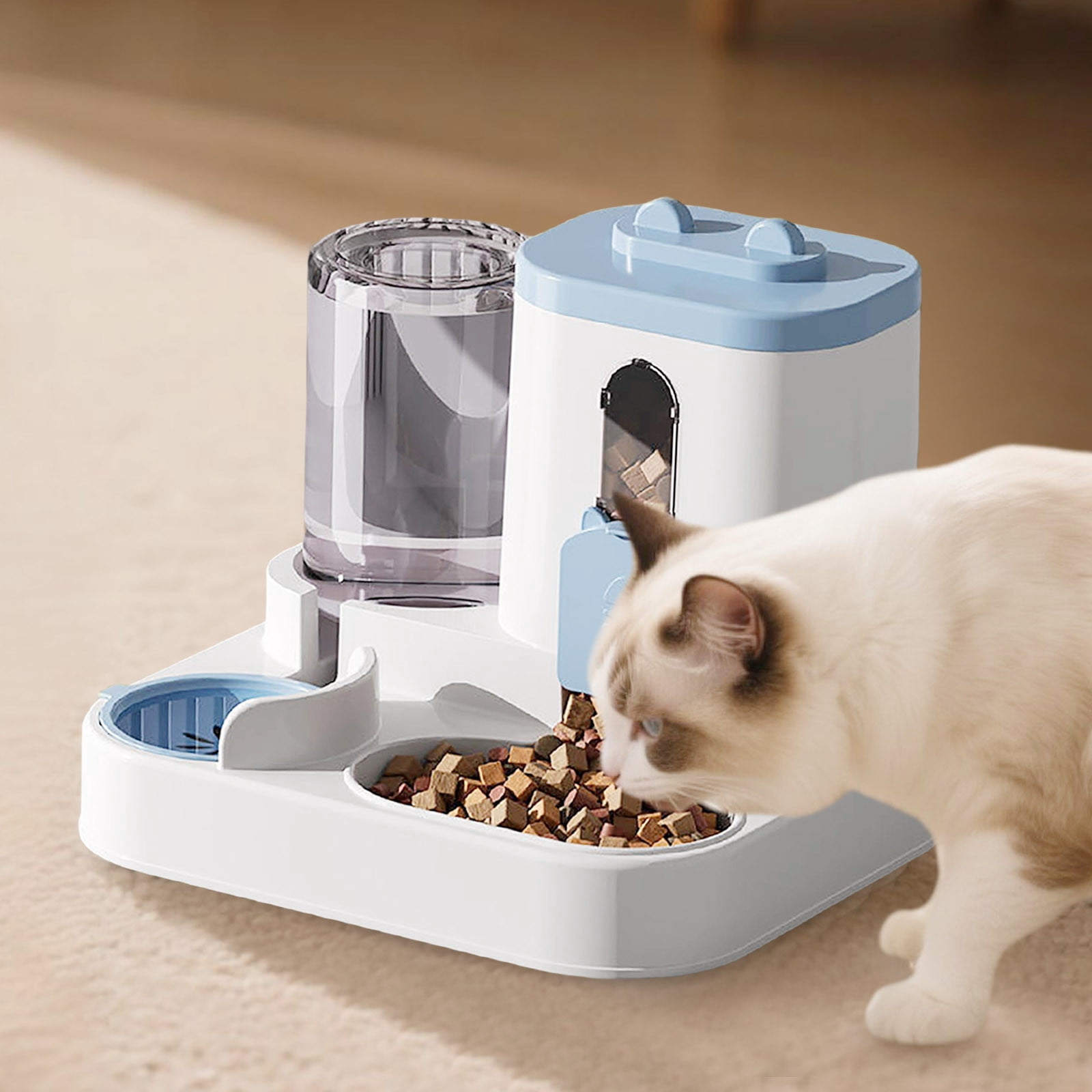 Gravity Cat Feeder and Water Dispenser, 2 in 1 Automatic Cat Feeder, Large Capacity Self Feeding for Small Medium Dog Puppy Kitten (Blue)
