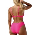 thumbnail image 4 of Womens High Waisted Thong Bikini Sets Triangle Top Deep V Neck Two Piece Swimsuit Bathing Suits Hot Pink L(L), 4 of 6