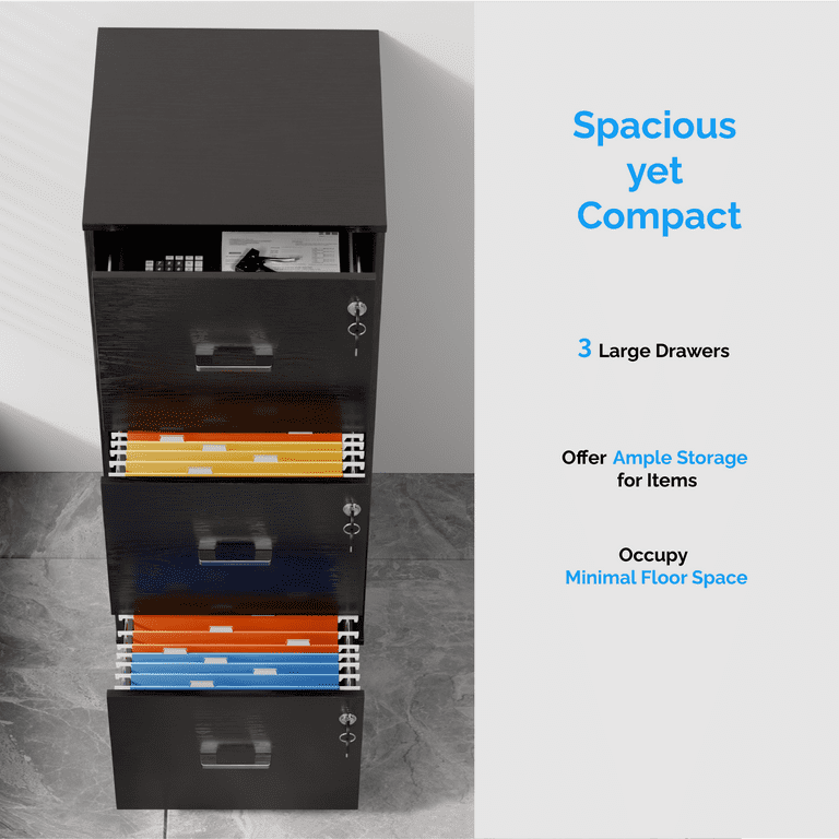 Ktaxon Wood 3-Drawer Lateral File Cabinet with Lock for Home