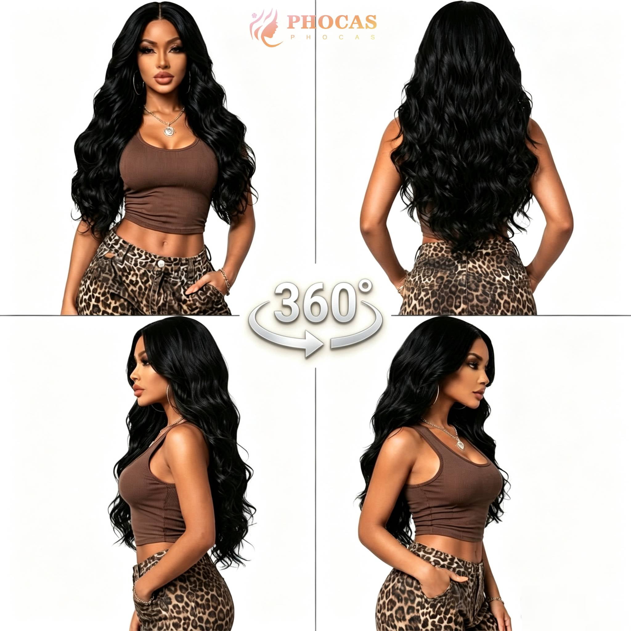 Phocas 24" Long Deep Wave Wig No Bangs Black - Glueless Synthetic Wavy Wig for Women with Natural Hairline - Heat Resistant Daily Wear