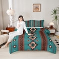 thumbnail image 4 of Homewish Southwestern Aztec Geometric Full Size Comforter Sets,Retro Rhombus Stripe Bedding Comforter Set,Cyan Brown Bedding Sets For Boys Kids,Microfiber Bedroom Decor Reversible,3 Pieces, 4 of 8